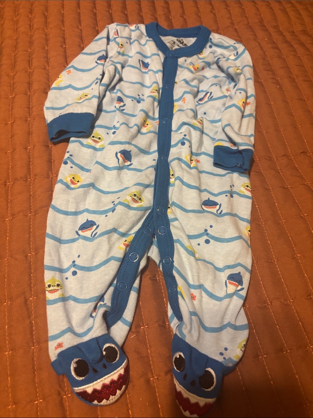 Blue Footed Baby One-Piece Pajama with Playful Shark Print